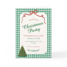 グリーンのギンガムチェックのクリスマスパーティーの折りたたみグリーティングカード