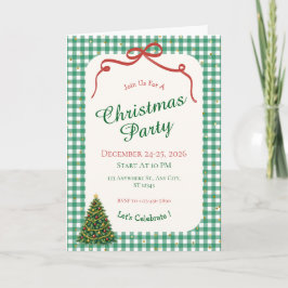 グリーンのギンガムチェックのクリスマスパーティーの折りたたみグリーティングカード カード