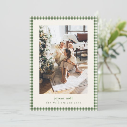 グリーンのギンガム プリントの Joyeux Noel クリスマス 写真 (スタンド正面)