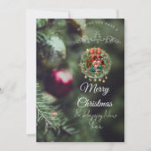 グリーンのクリスマスカード 家族の写真付き 招待状 (正面)