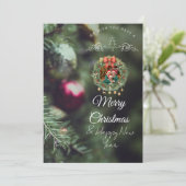 グリーンのクリスマスカード 家族の写真付き 招待状 (スタンド正面)