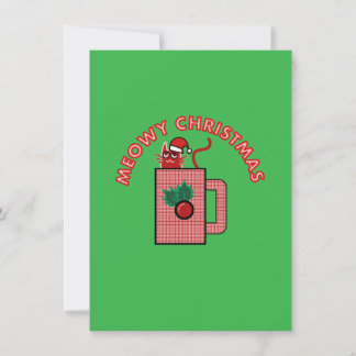 グリーンのクリスマスカード MEOWY CHRISTMAS シーズンカード