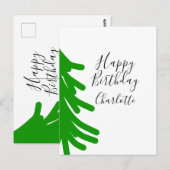 グリーンのクリスマスツリー ハッピーバースデー 12月 冬 ポストカード (正面/裏面)