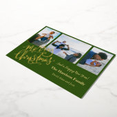 グリーンのクリスマス ゴールドパーソナライズフォト 箔シーズンカード (回転した状態)