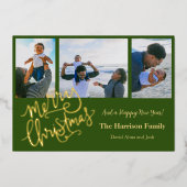 グリーンのクリスマス　パーソナライズ　ゴールド写真 箔シーズンカード (正面)