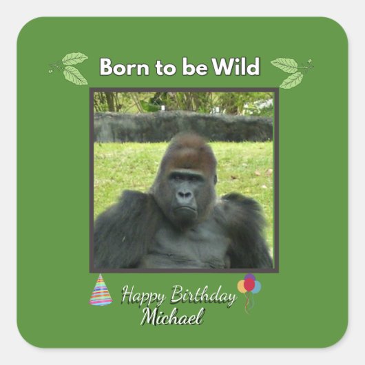 グリーンのゴリラの誕生日パーティー スクエアシール (正面)