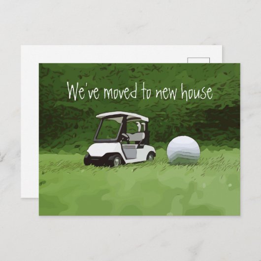 グリーンのゴルフで新しい家に引っ越したゴルフ 案内ポストカード (正面/裏面)