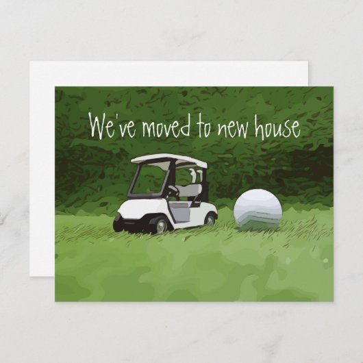 グリーンのゴルフで新しい家に引っ越したゴルフ 案内状 (正面/裏面)