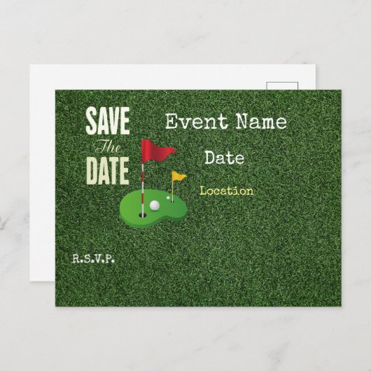 グリーンのゴルフフラグはゴルファーの日付を保存する 案内ポストカード (正面/裏面)