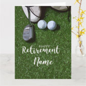 グリーンのゴルフボールとゴルフハッピーリタイアメント カード (黄色い花)