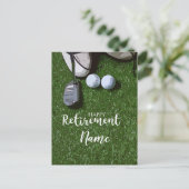 グリーンのゴルフボールとゴルフハッピーリタイアメント ポストカード (スタンド正面)