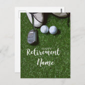 グリーンのゴルフボールとゴルフハッピーリタイアメント ポストカード (正面/裏面)