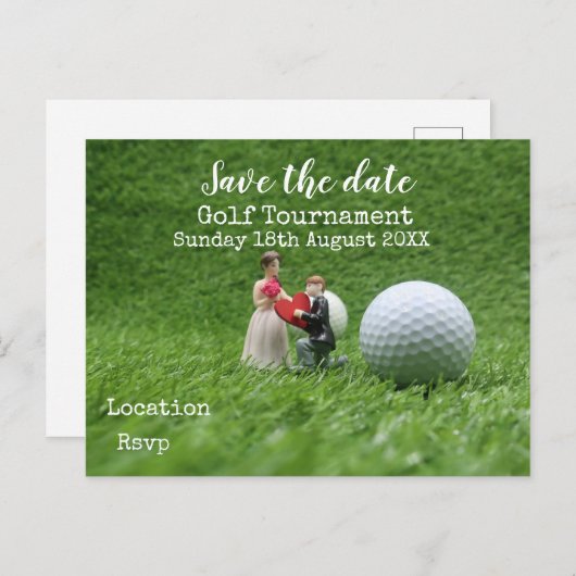 グリーンのゴルフボールはデイトゴルファー結婚の 案内ポストカード (正面/裏面)