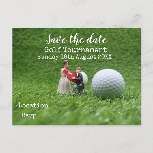 グリーンのゴルフボールはデイトゴルファー結婚の 案内ポストカード (正面)