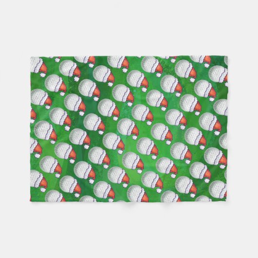 グリーンのゴルフボールクリスマス帽子 フリースブランケット (正面(横))