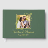 グリーンのゴールドフォイル結婚フレーム ゲストブック (正面)