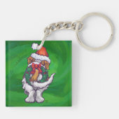 グリーンのサンタハットに可愛いセント・ベルナール キーホルダー (裏面)