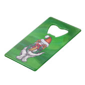 グリーンのサンタハットに可愛いセント・ベルナール クレジットカード栓抜き (裏面アングル)