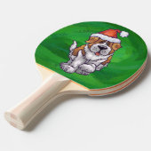 グリーンのサンタハットに可愛いセント・ベルナール 卓球ラケット (正面アングル)