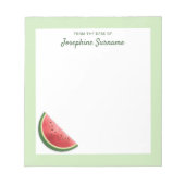 グリーンのスイカ果実切片とカスタム文字 ノートパッド (正面)