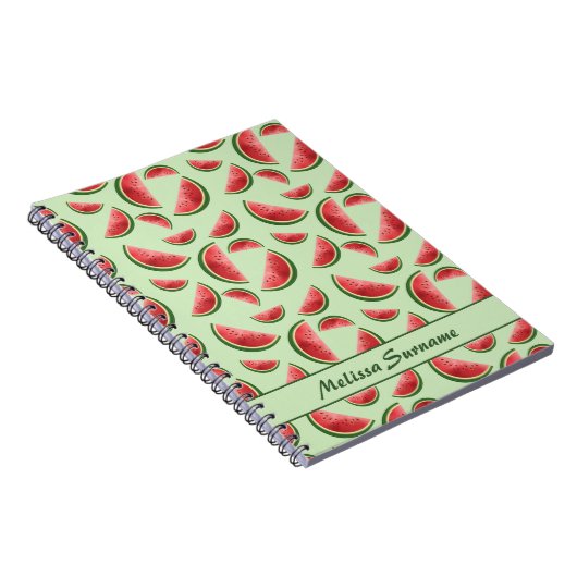グリーンのスイカ果実模様と文字 ノートブック (右側)