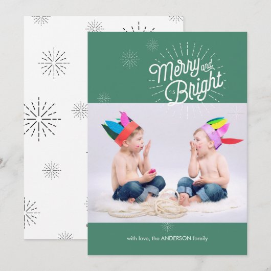 グリーンのスターバースト1写真ホリデーカード シーズンカード (正面/裏面)