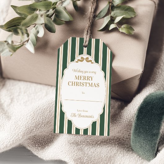 グリーンのストライプのクリスマスギフトタグ ギフトタグ