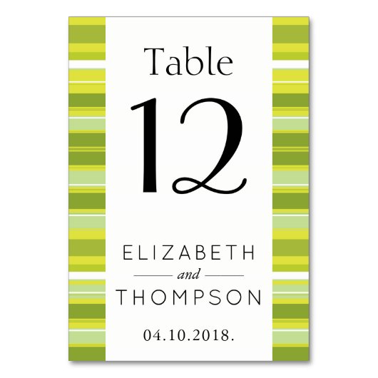グリーンのストライプ、ライン、ストライプ柄、ウェディング テーブルナンバー (正面)