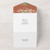 グリーンのストリングライト テラコッタ ウェディング オールインワン招待状 (外側)