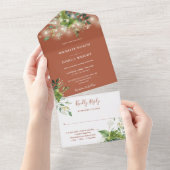 グリーンのストリングライト テラコッタ ウェディング オールインワン招待状 (貼ってはがせる)