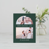 グリーンのスノーグローブクリスマスフォト 箔シーズンポストカード (立ち正面)