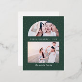 グリーンのスノーグローブクリスマスフォト 箔シーズンポストカード (正面/裏面)