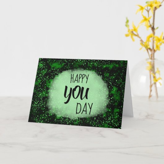 グリーンのスプラッター折りたたみグリーティングカード カード (黄色い花)