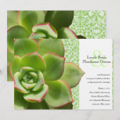 グリーンのセンペルビウムとヒヨコの多肉植物 ウェディング 招待状 (正面/裏面)