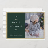 グリーンのタイポグラフィツリー ホリデー フォト カード (正面/裏面)