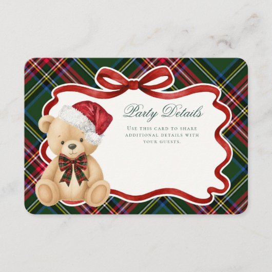 グリーンのタータンチェックのクリスマスベアの詳細 エンクロージャーカード (正面)