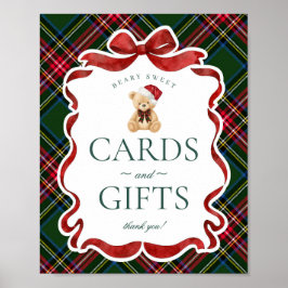 グリーンのタータンチェックのクリスマスベアグッズ ポスター