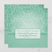 グリーンのダマスクフォーマル結婚式の四角い招待状 招待状 (正面/裏面)