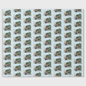 グリーンのドラゴンが本の山の上でお昼寝する、不思議な世界 ラッピングペーパー (フラット)