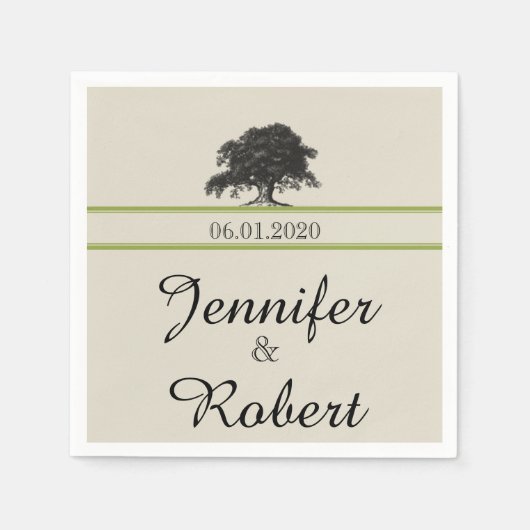 グリーンのナプキンにオーク結婚の木の植栽 スタンダードカクテルナプキン (正面)