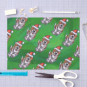 グリーンのハットパターンのかわいいセントバーナード 薄葉紙 (クラフト)