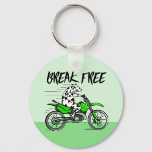 グリーンのバイクに乗った牛 キーホルダー