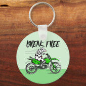 グリーンのバイクに乗った牛 キーホルダー (正面)