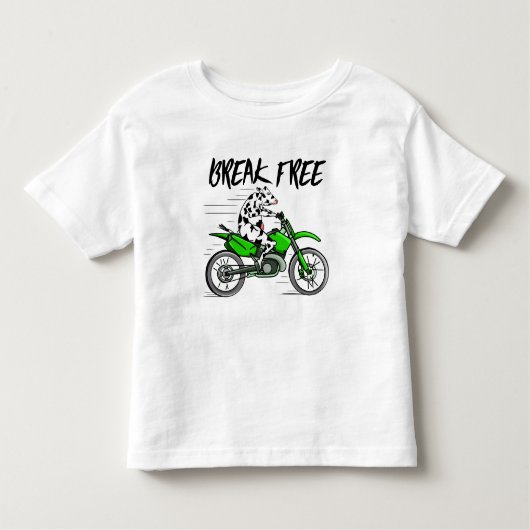 グリーンのバイクに乗った牛 トドラーTシャツ (正面)