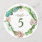 グリーンのバナナの葉のテーブルナンバー 招待状 (裏面)