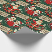 グリーンのビンテージホリデーシーズンの喜び ラッピングペーパー (角)