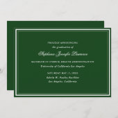 グリーンのフォーマルな卒業発表 招待状 (正面/裏面)