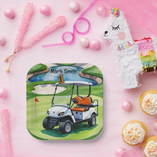 グリーンのベビーゴルファーのためのゴルフ第1の誕生日 ペーパープレート (パーティー)