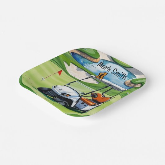 グリーンのベビーゴルファーのためのゴルフ第1の誕生日 ペーパープレート (傾斜あり)