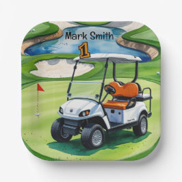 グリーンのベビーゴルファーのためのゴルフ第1の誕生日 ペーパープレート